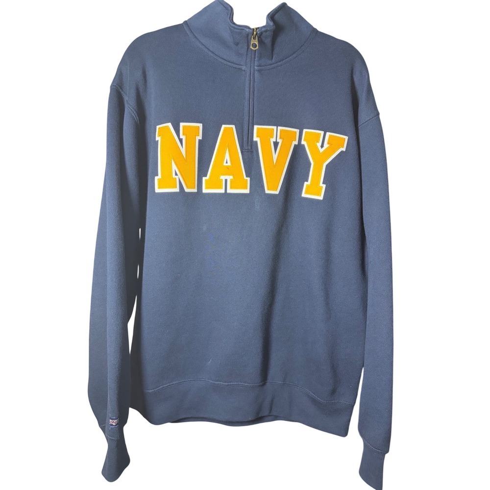 Jansport Mens Navy Fleece Quarter Zip Pullover Blue US Naval Academy Medium